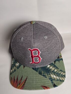 Gray Baseball Cap with Tropical Brim and Red Sox B logo